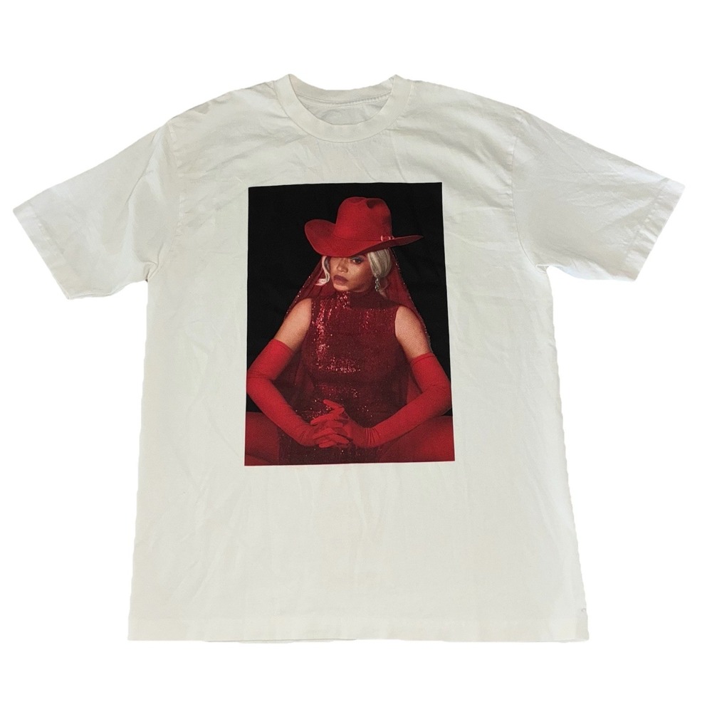 Beyonce T Shirt M White‎ Cowboy Carter Tour Merch Los Angeles NEW *hole, spots